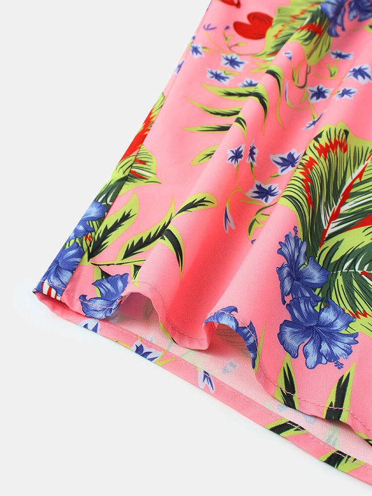 Camisas De Manga Corta De Vacaciones Informales Ligeras Con Estampado De Hojas Y Flores Para Hombre