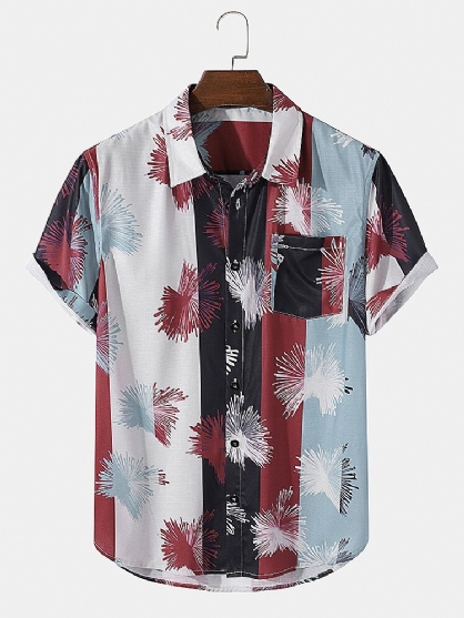 Camisas De Manga Corta De Vacaciones En La Playa Con Estampado Abstracto De Rayas Para Hombre Con Bolsillo