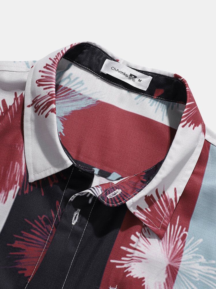 Camisas De Manga Corta De Vacaciones En La Playa Con Estampado Abstracto De Rayas Para Hombre Con Bolsillo