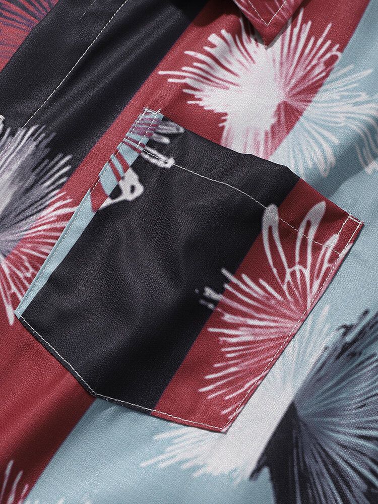 Camisas De Manga Corta De Vacaciones En La Playa Con Estampado Abstracto De Rayas Para Hombre Con Bolsillo