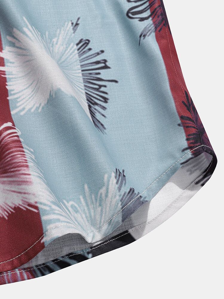 Camisas De Manga Corta De Vacaciones En La Playa Con Estampado Abstracto De Rayas Para Hombre Con Bolsillo