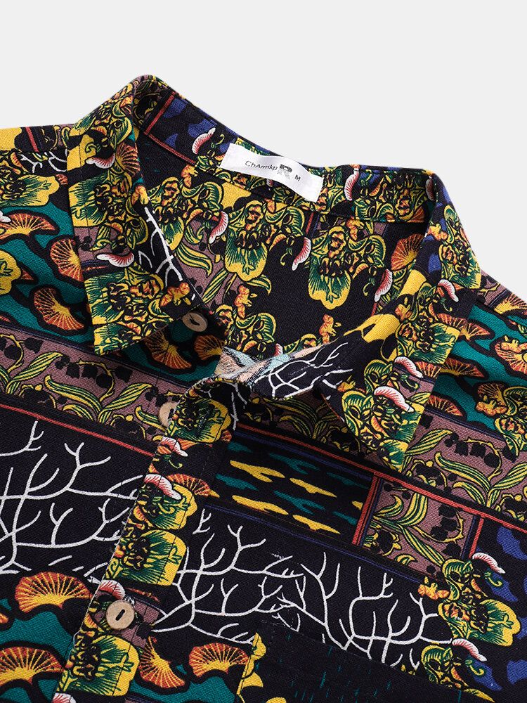 Camisas De Manga Corta Vintage Con Estampado Abstracto 100% Algodón Para Hombre