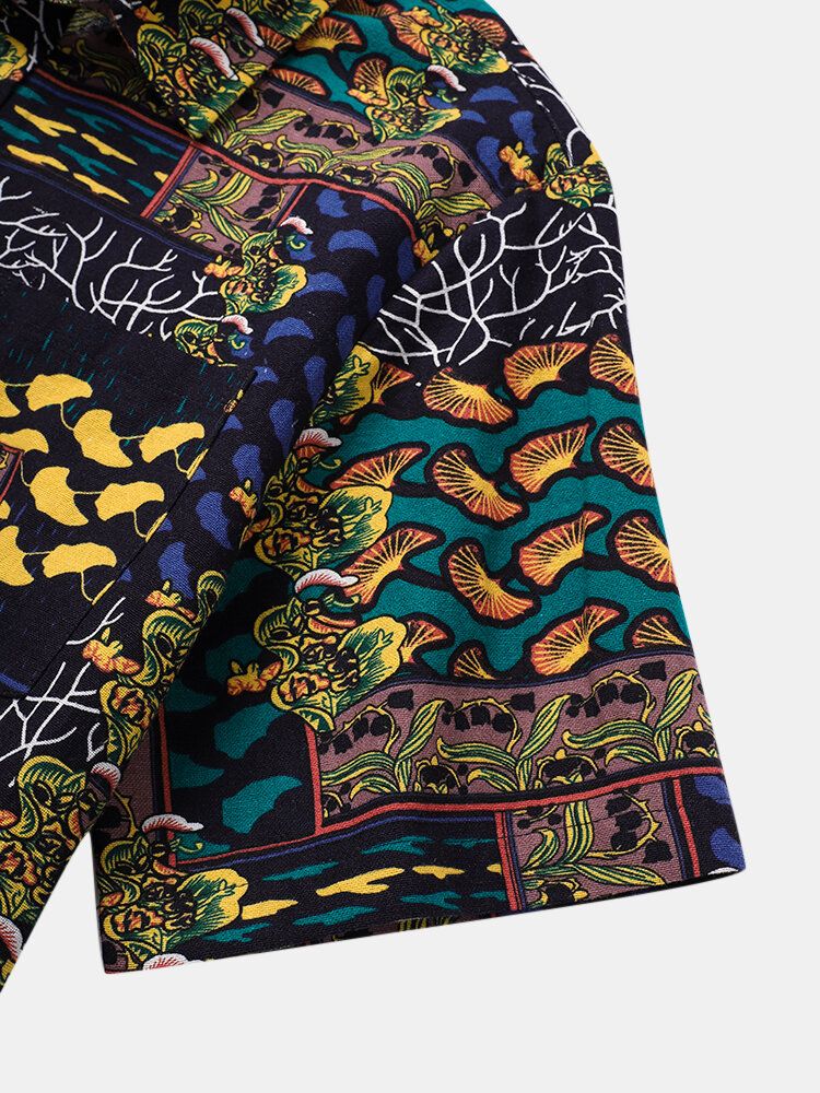 Camisas De Manga Corta Vintage Con Estampado Abstracto 100% Algodón Para Hombre