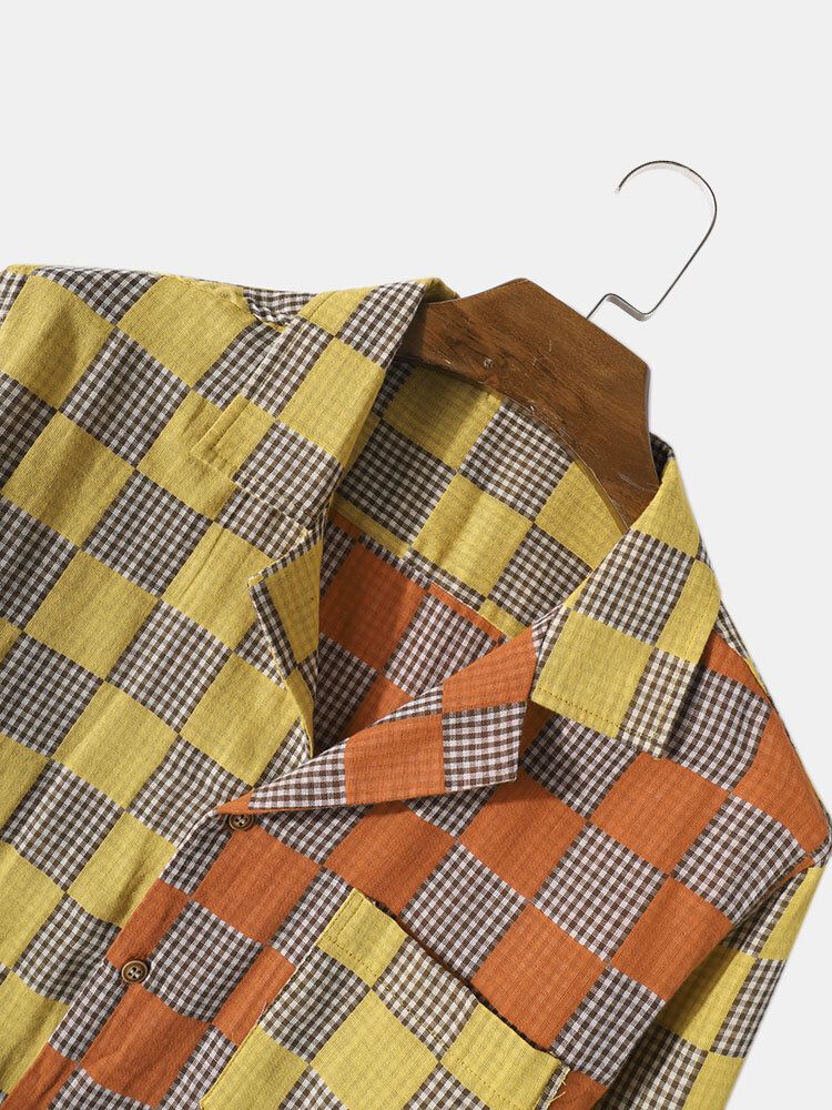 Camisas De Manga Larga De Algodón 100% Patchwork A Cuadros De Cuadros Para Hombre