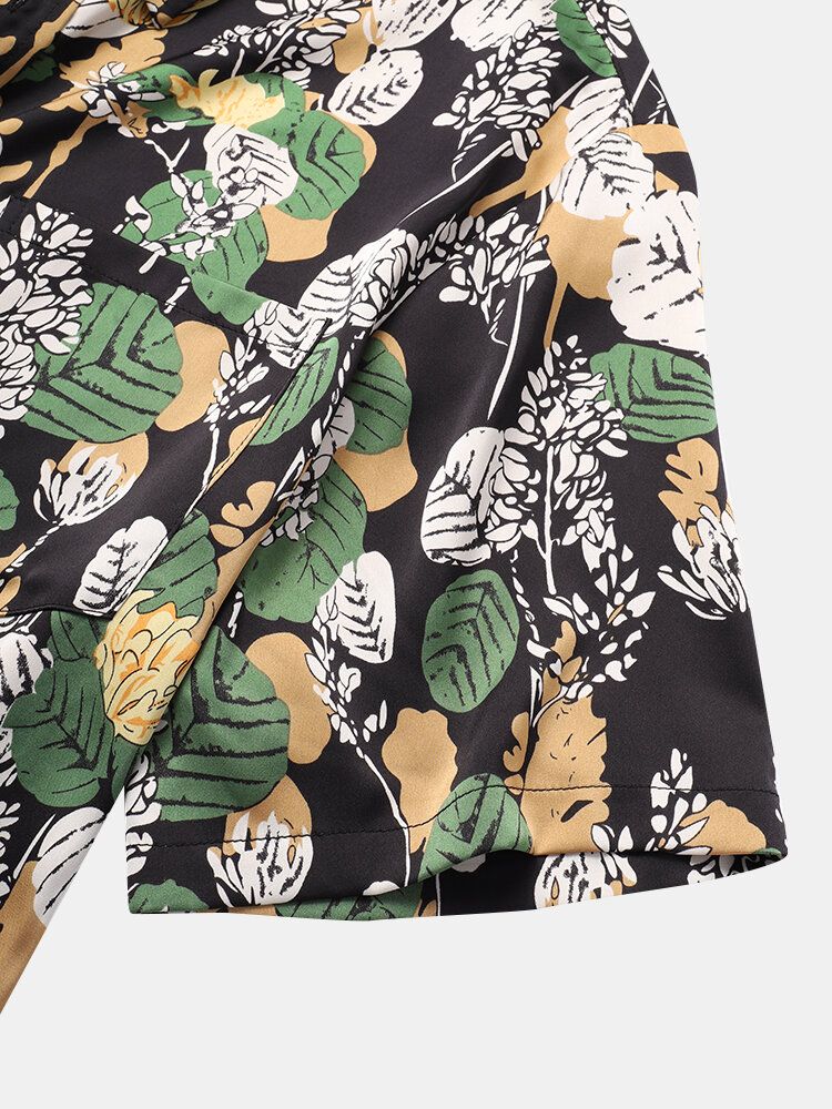 Camisas Navideñas De Manga Corta Con Bolsillo En El Pecho Con Estampado De Hojas De Plantas Tropicales Para Hombre