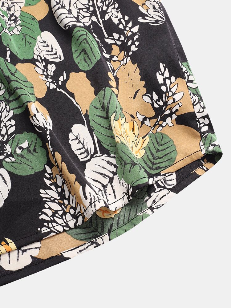 Camisas Navideñas De Manga Corta Con Bolsillo En El Pecho Con Estampado De Hojas De Plantas Tropicales Para Hombre