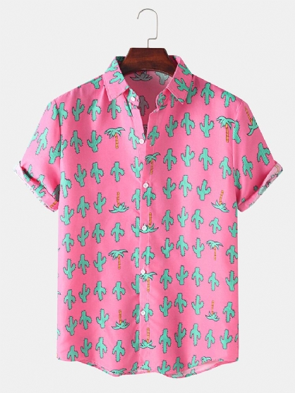 Camisas Navideñas De Manga Corta Con Estampado De Cactus De Dibujos Animados Para Hombre