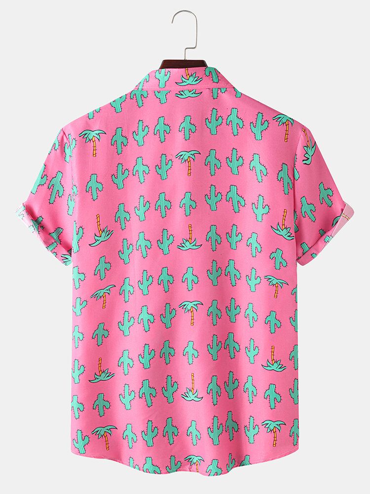 Camisas Navideñas De Manga Corta Con Estampado De Cactus De Dibujos Animados Para Hombre