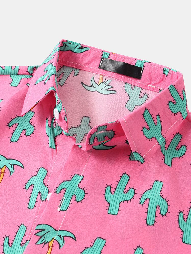 Camisas Navideñas De Manga Corta Con Estampado De Cactus De Dibujos Animados Para Hombre