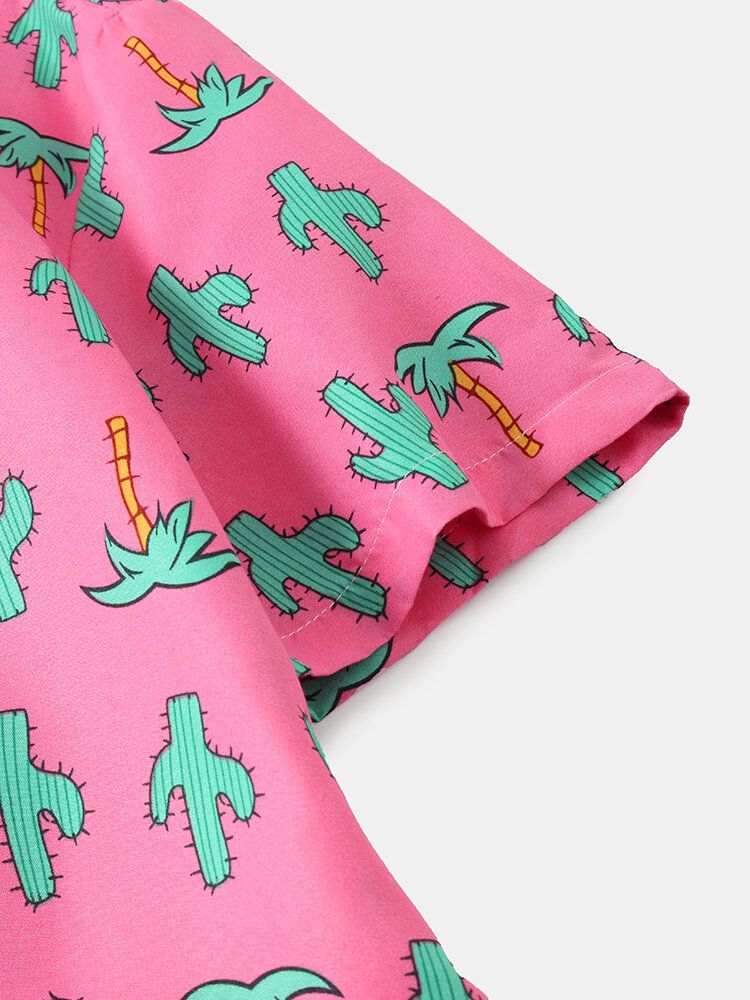 Camisas Navideñas De Manga Corta Con Estampado De Cactus De Dibujos Animados Para Hombre