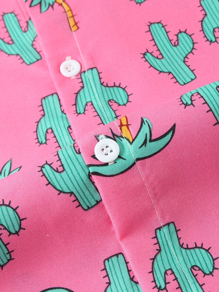 Camisas Navideñas De Manga Corta Con Estampado De Cactus De Dibujos Animados Para Hombre