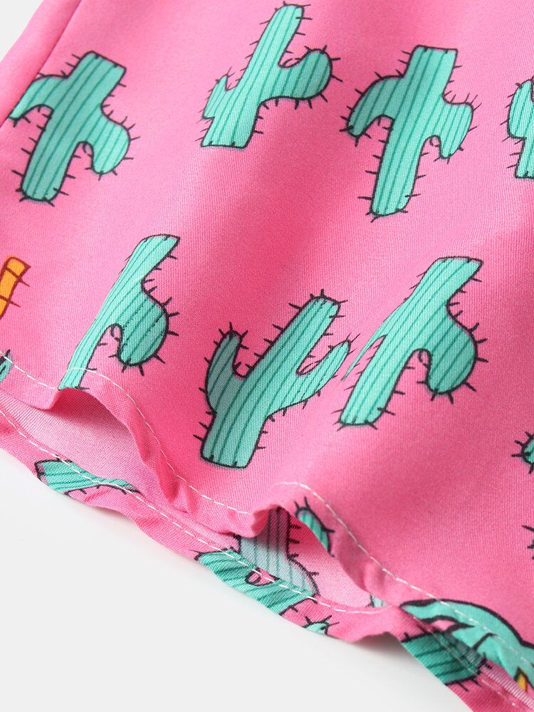 Camisas Navideñas De Manga Corta Con Estampado De Cactus De Dibujos Animados Para Hombre