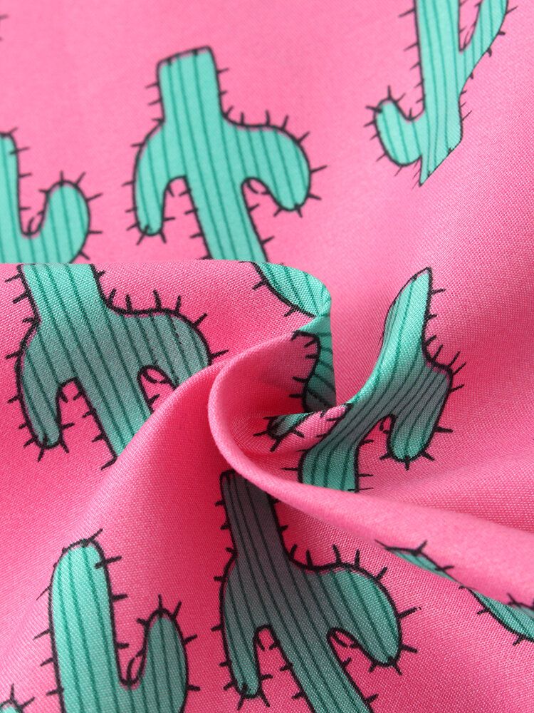 Camisas Navideñas De Manga Corta Con Estampado De Cactus De Dibujos Animados Para Hombre