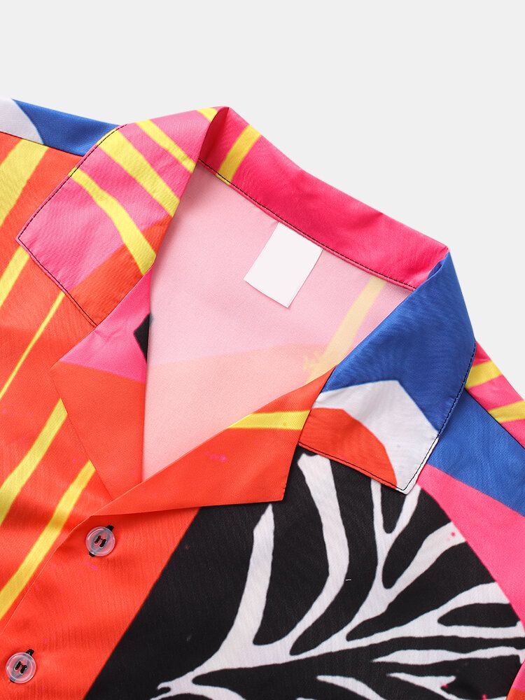 Camisas Navideñas De Manga Corta Con Solapa Y Estampado Abstracto Para Hombre