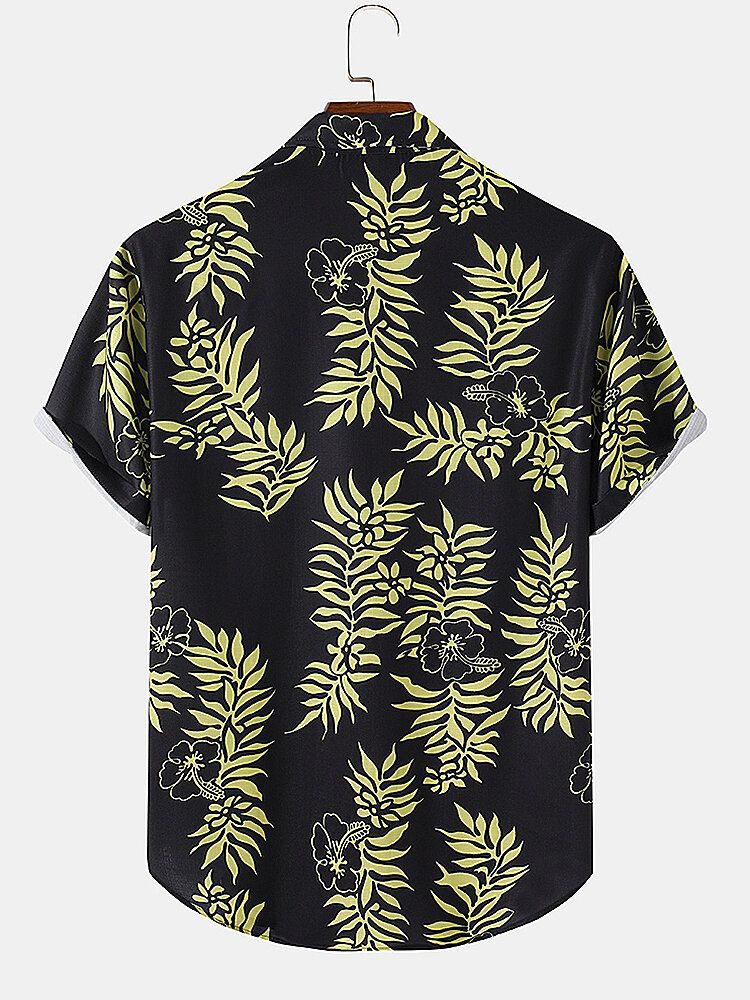 Camisas Navideñas De Manga Corta Con Solapa Y Estampado Floral Para Hombre