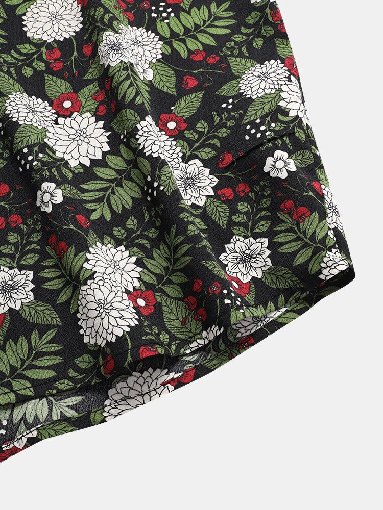 Camisas Navideñas De Manga Corta Con Solapa Y Estampado Floral De Plantas Tropicales Para Hombre