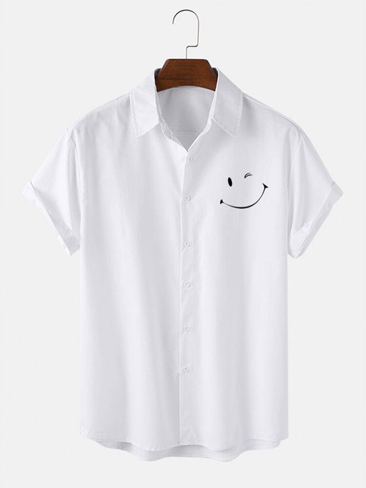 Camisas De Solapa De Manga Corta Con Estampado De Emojis De Sonrisa Para Hombre