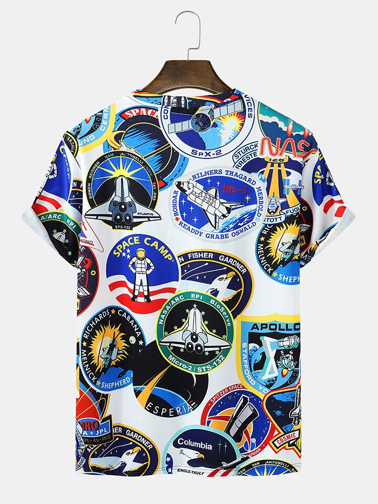 Camiseta De Manga Corta Con Cuello Redondo Y Estampado De Astronauta De Avión De Dibujos Animados Para Hombre