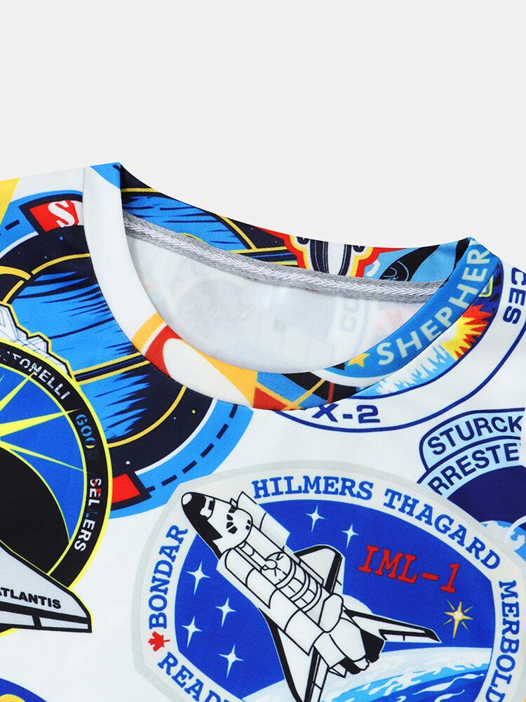 Camiseta De Manga Corta Con Cuello Redondo Y Estampado De Astronauta De Avión De Dibujos Animados Para Hombre