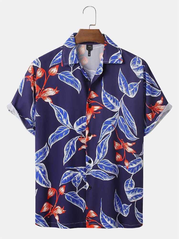 Camisetas Informales Con Estampado De Hojas Tropicales Para Hombre