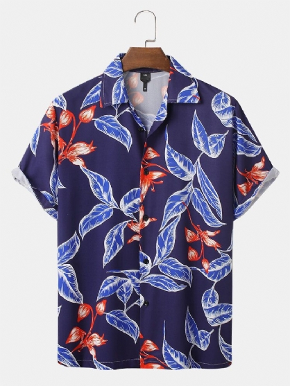 Camisetas Informales Con Estampado De Hojas Tropicales Para Hombre