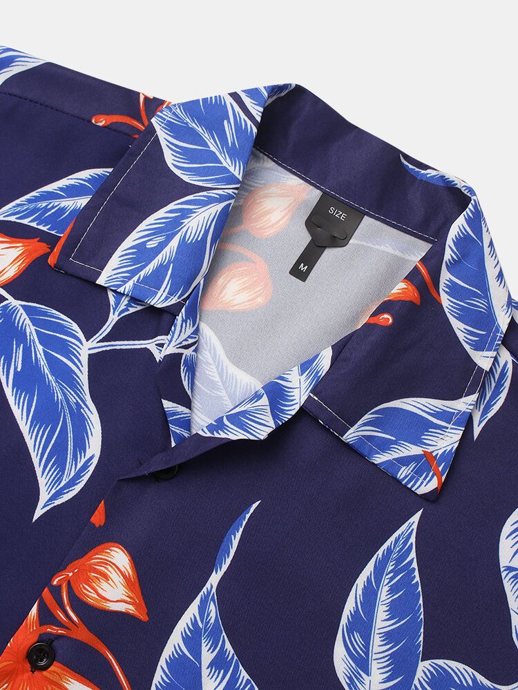 Camisetas Informales Con Estampado De Hojas Tropicales Para Hombre