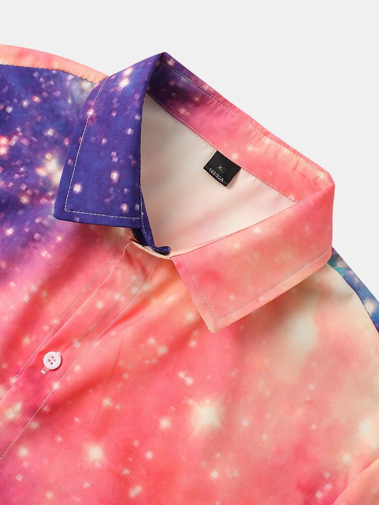 Hombre Design Galaxy Print Figure Patterm Lapel Camisetas De Manga Corta