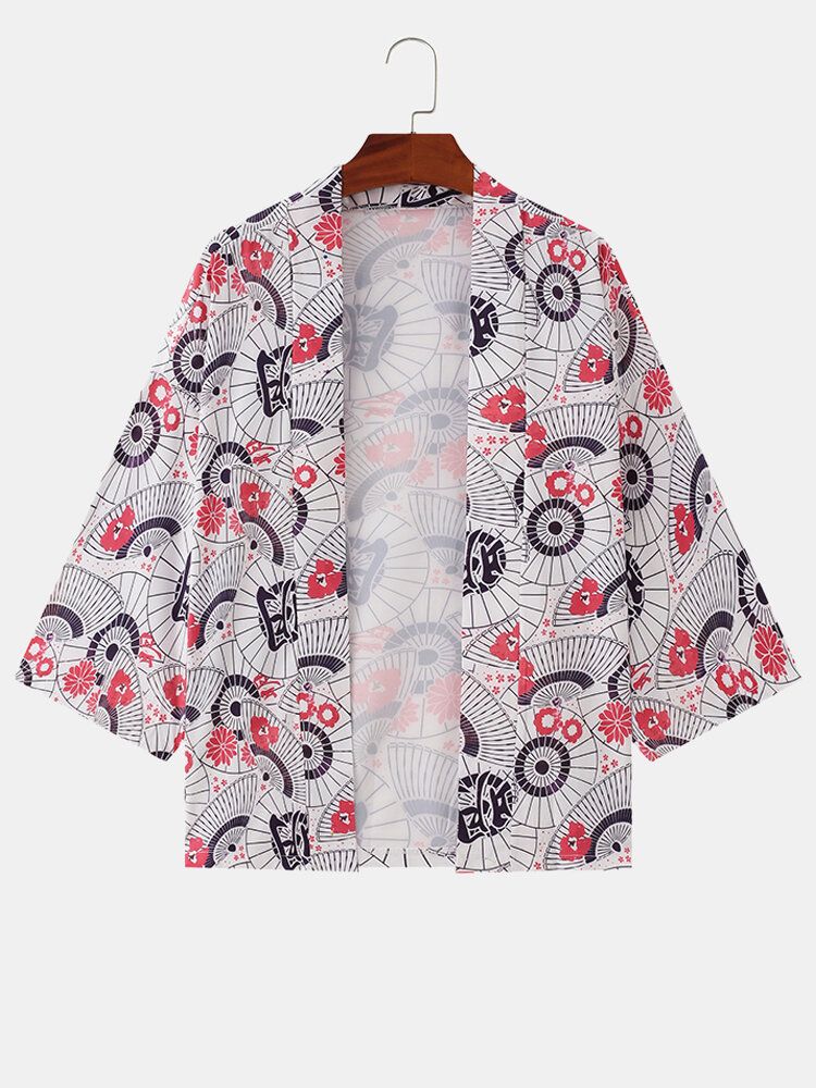 Mnes Camisa De Manga Tres Cuartos Con Estampado De Estilo Japonés De Estilo Étnico