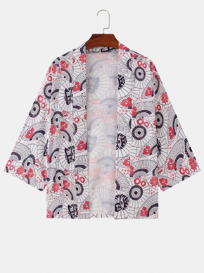 Mnes Camisa De Manga Tres Cuartos Con Estampado De Estilo Japonés De Estilo Étnico