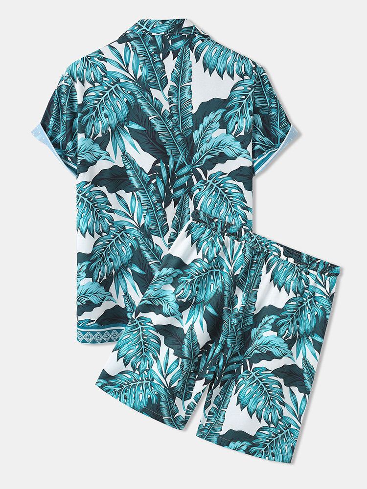 Trajes De Dos Piezas Barrocos Con Estampado De Hojas Tropicales Con Cuello De Reverencia Para Hombre