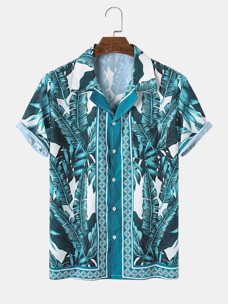 Trajes De Dos Piezas Barrocos Con Estampado De Hojas Tropicales Con Cuello De Reverencia Para Hombre