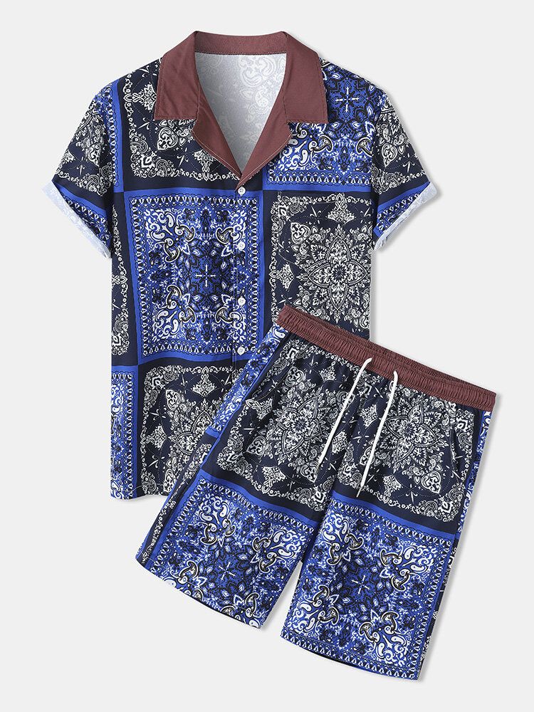 Trajes De Dos Piezas Con Cuello Reverente De Bloques De Color Con Estampado Barroco Para Hombre