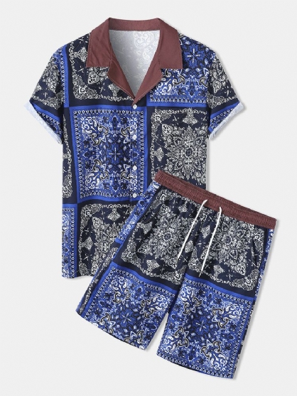 Trajes De Dos Piezas Con Cuello Reverente De Bloques De Color Con Estampado Barroco Para Hombre