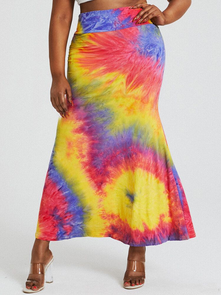 Falda Larga Ajustada Con Cintura Alta Y Estampado Tie Dye