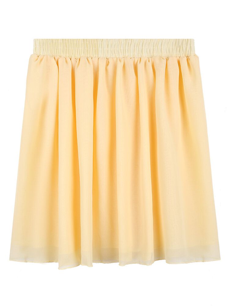 Minifalda Plisada De Gasa De Verano Con Cintura Elástica De Color Caramelo Para Mujer