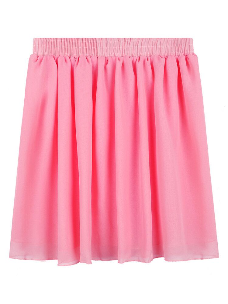 Minifalda Plisada De Gasa De Verano Con Cintura Elástica De Color Caramelo Para Mujer