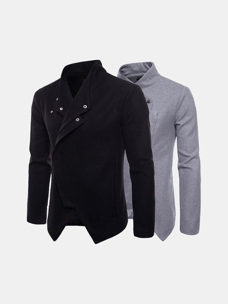 Chaqueta De Cuello Alto Con Dobladillo Dividido Con Cremallera Diagonal A La Moda Para Hombre