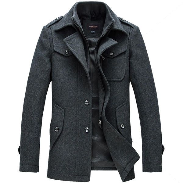 Gabardina De Un Solo Pecho De Negocios De Invierno Para Hombre Abrigo De Traje Informal Con Cuello Vuelto