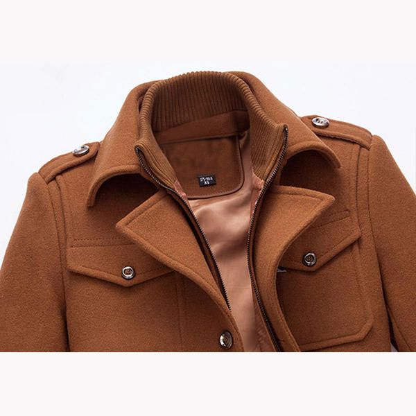 Gabardina De Un Solo Pecho De Negocios De Invierno Para Hombre Abrigo De Traje Informal Con Cuello Vuelto