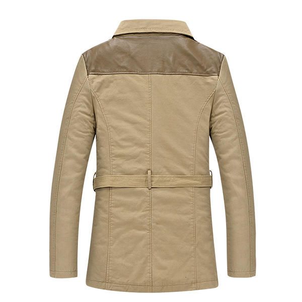 Otoño Hombre Algodón Plus Cachemira Gabardina Sección Larga Chaqueta De Costura Delgada