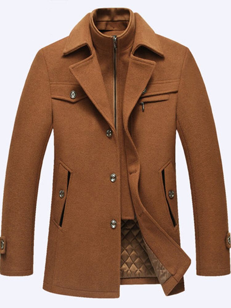 Otoño Invierno Moda Negocios Chaqueta Casual De Doble Cuello Chaqueta Cálida De Lana Para Hombre Gabardina Larga