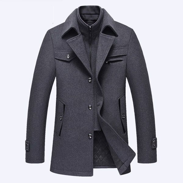 Otoño Invierno Moda Negocios Chaqueta Casual De Doble Cuello Chaqueta Cálida De Lana Para Hombre Gabardina Larga