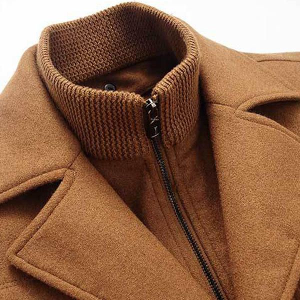 Otoño Invierno Moda Negocios Chaqueta Casual De Doble Cuello Chaqueta Cálida De Lana Para Hombre Gabardina Larga