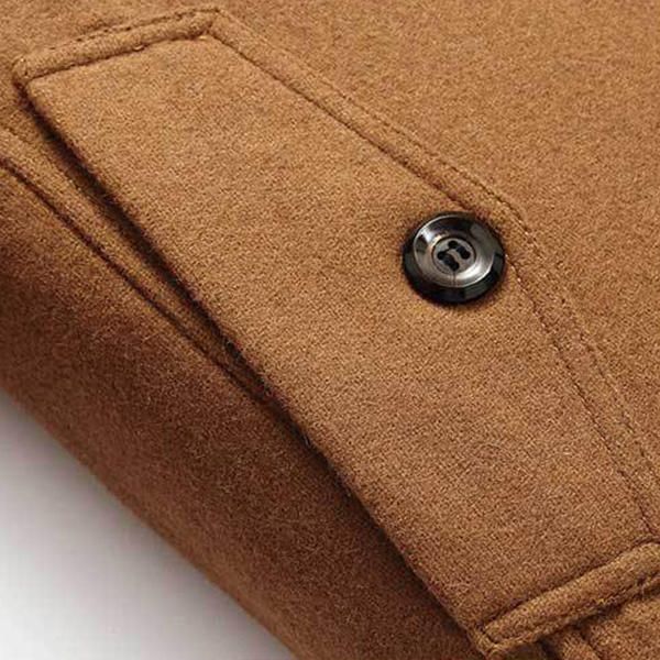 Otoño Invierno Moda Negocios Chaqueta Casual De Doble Cuello Chaqueta Cálida De Lana Para Hombre Gabardina Larga