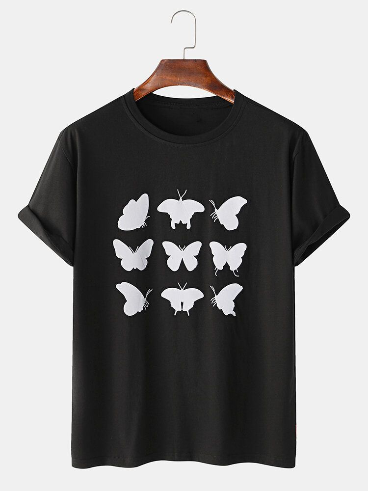 100% Algodón Reflectante Mariposa Impresa Camisetas Casuales De Manga Corta