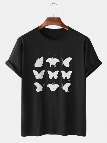 100% Algodón Reflectante Mariposa Impresa Camisetas Casuales De Manga Corta