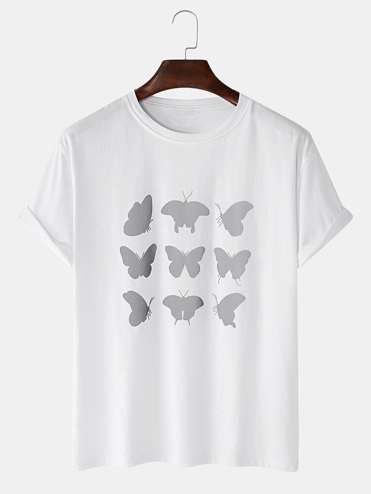 100% Algodón Reflectante Mariposa Impresa Camisetas Casuales De Manga Corta