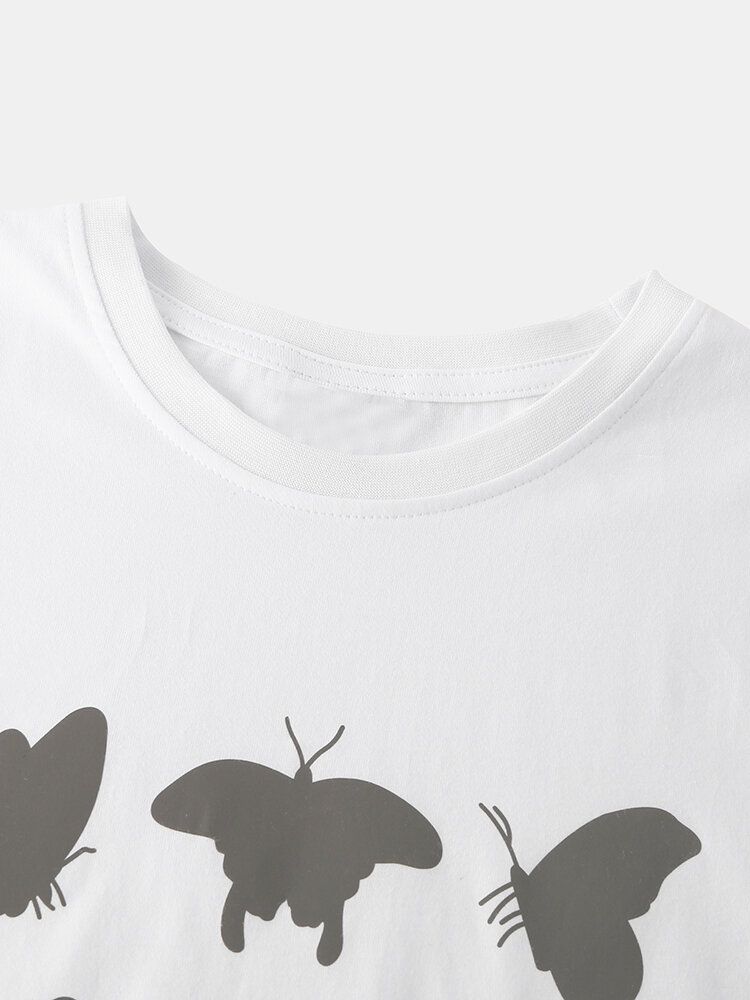 100% Algodón Reflectante Mariposa Impresa Camisetas Casuales De Manga Corta