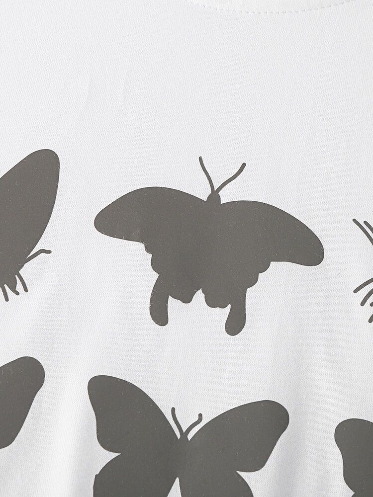 100% Algodón Reflectante Mariposa Impresa Camisetas Casuales De Manga Corta