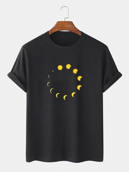 100% Algodón Transpirable Moon Eclipse Print Manga Corta Camisetas Casuales